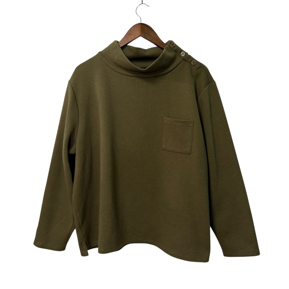 Talbots Pullover Tunic Top Women 2X Olive Waffle Knit Funnel Neck Sweatshirt